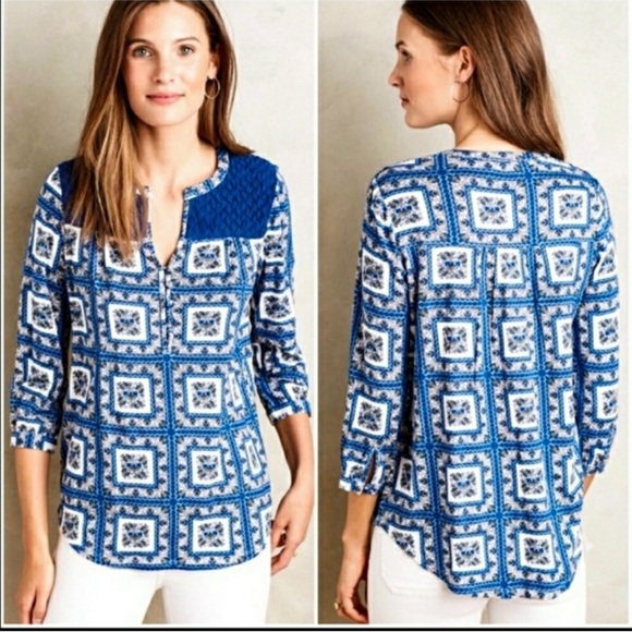 Anthropologie porridge blue belmar boho blouse M - Picture 1 of 9